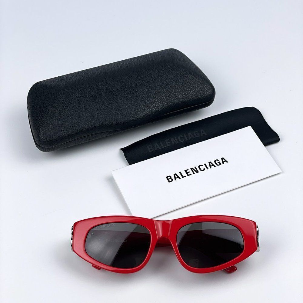 SALE! NEW Balenciaga BB0095S 016 Red Silver Logo Grey Cat Eye Unisex Sunglasses - Picture 11 of 15